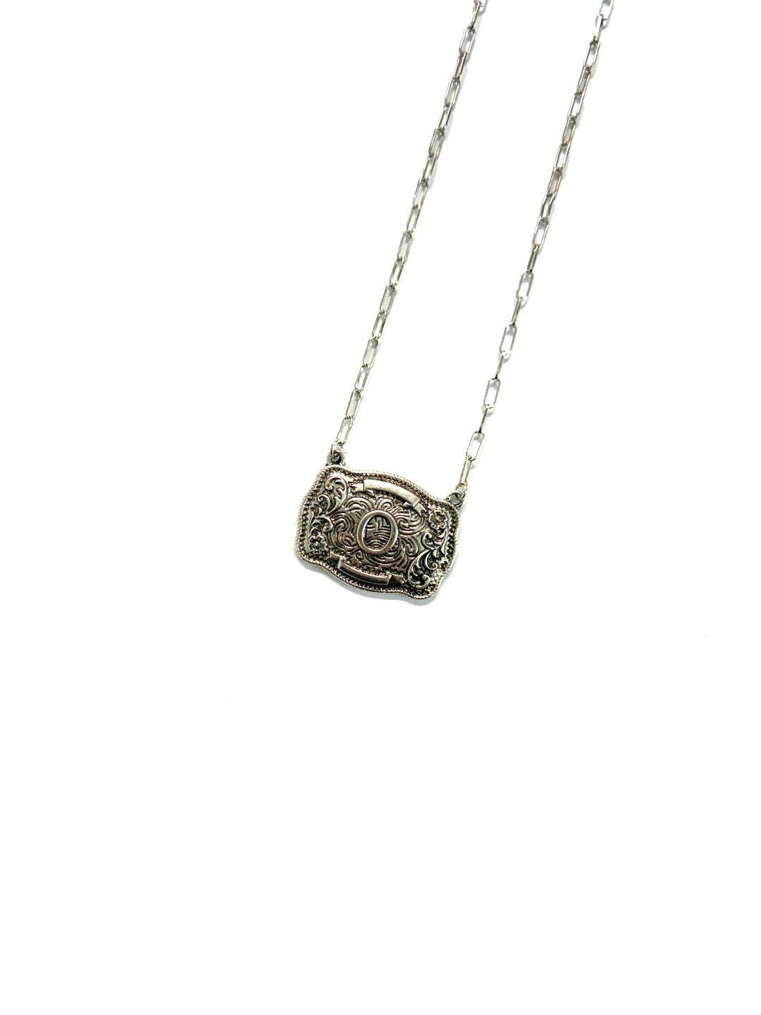 Western Belt Buckle Initial Necklace: F