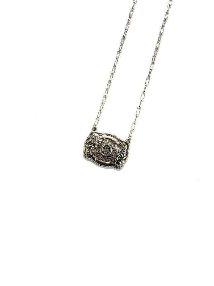 Western Belt Buckle Initial Necklace: O