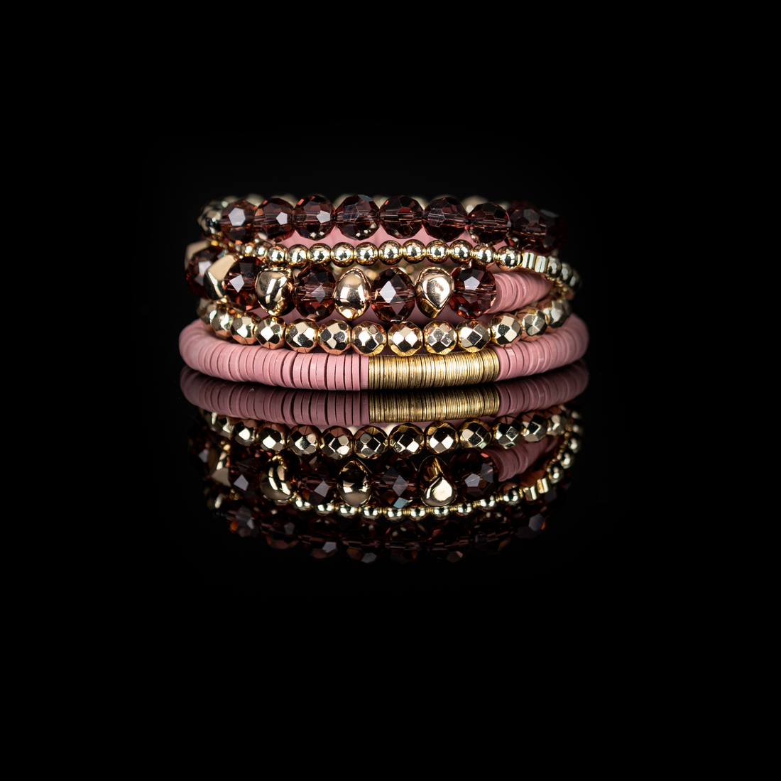 Layered Bead Stack Bracelet Blush Gold: Medium 19 cm