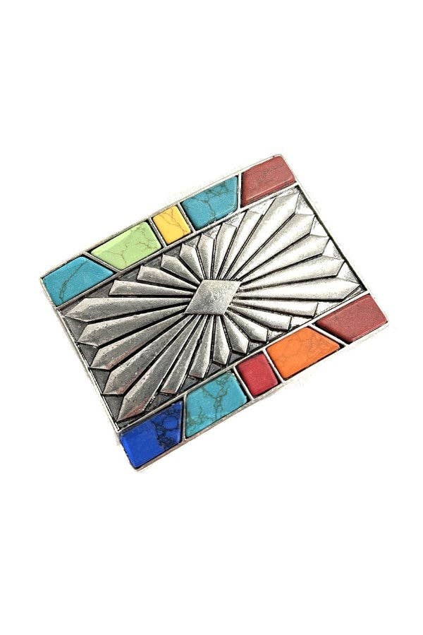 WESTERN TURQUOISE STONE CONCHO BELT BUCKLE: Multi-Colored