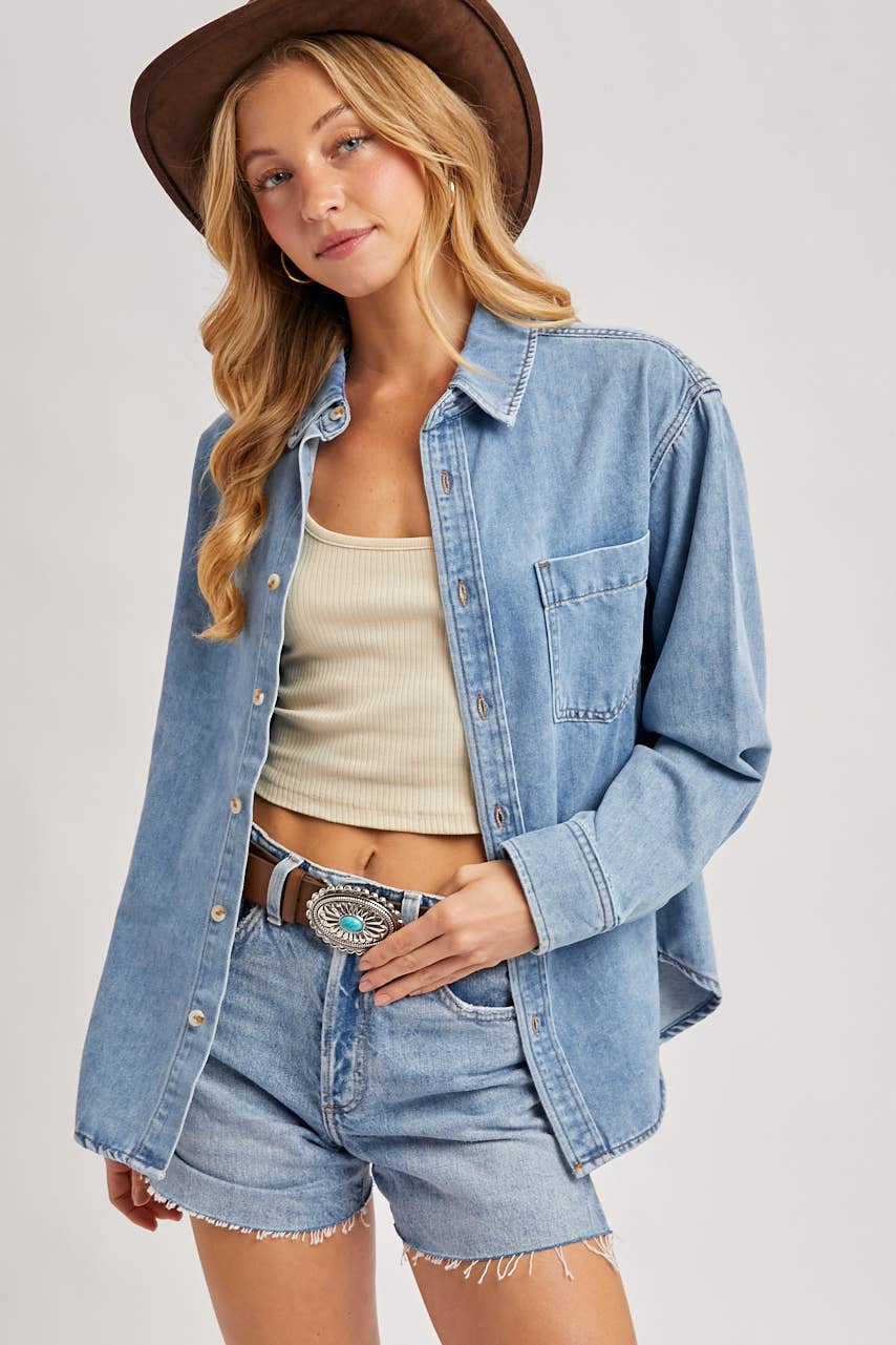 DENIM BUTTON DOWN SHIRTS: LT.WASH