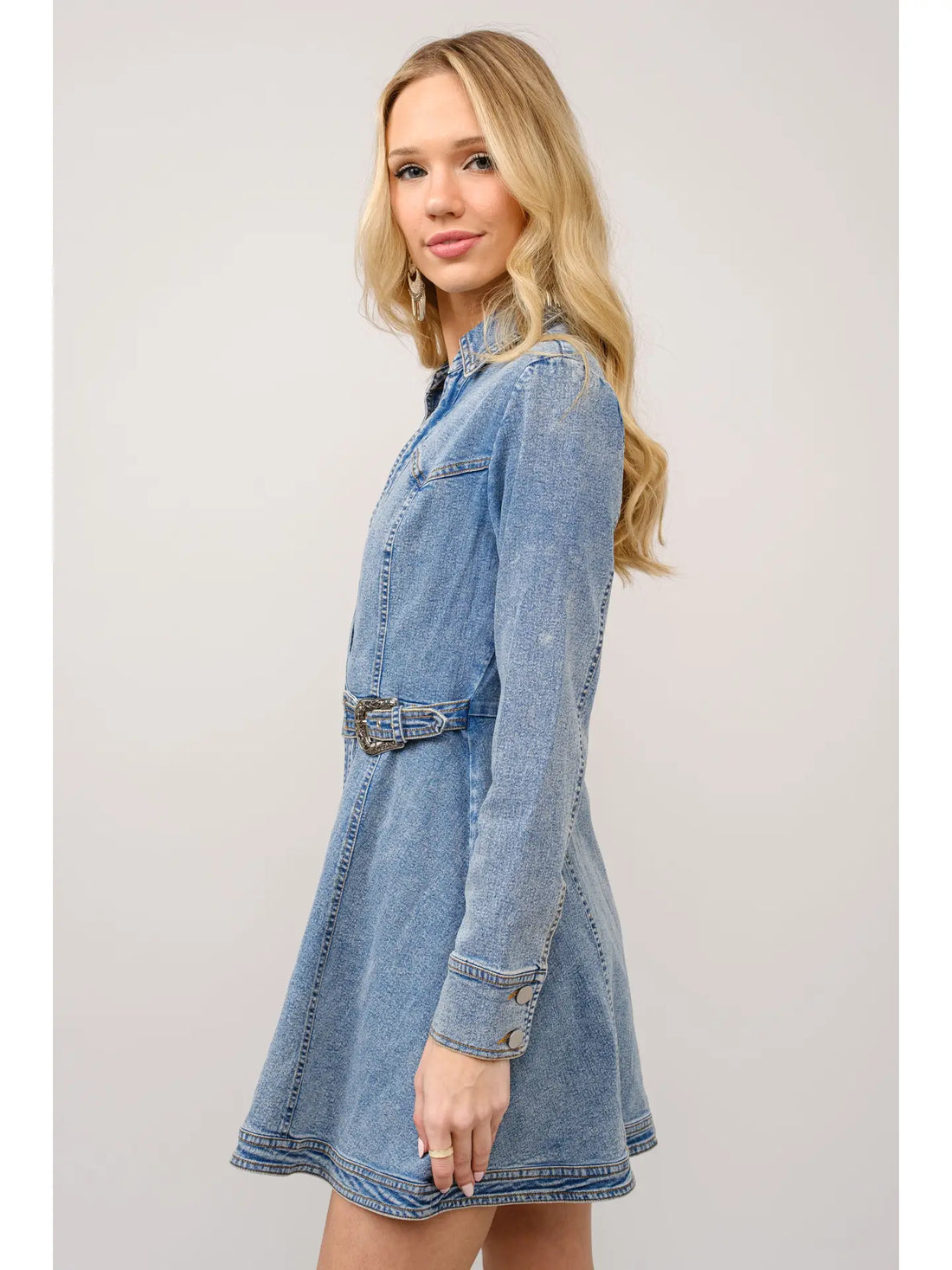 Western Buckle Wrap Denim Mini Dress