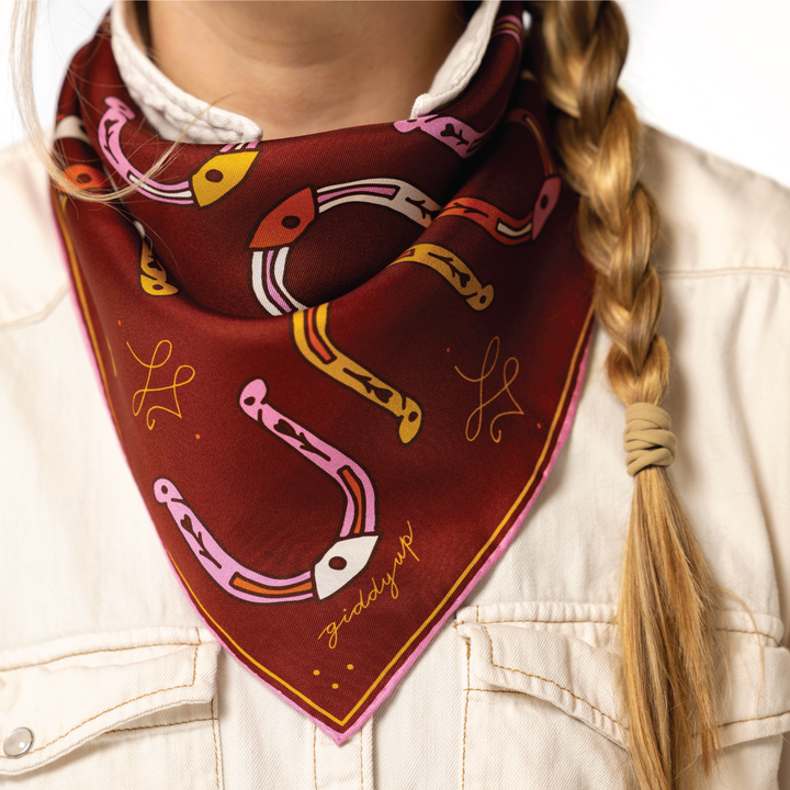 Silk Scarf - “Giddy Up” - Square Neck & Hair Scarf