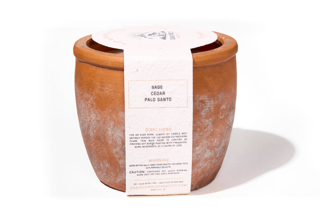 12 oz Plant Pot Scented Candle, Terra cotta pot, Seed Label: Flourish