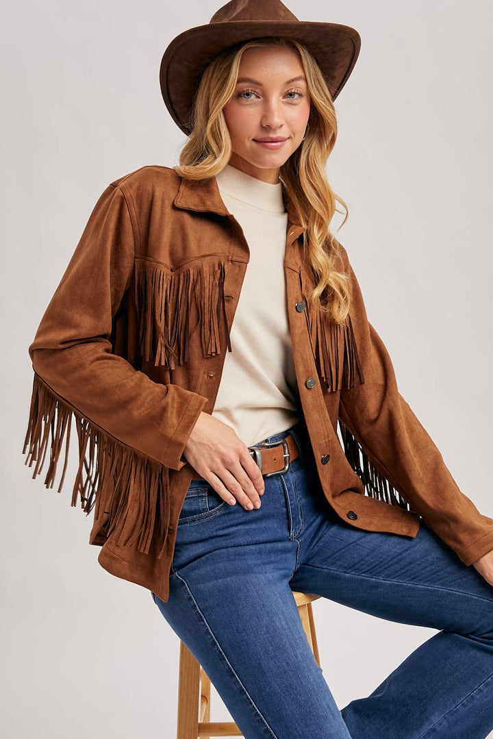 WESTERN FRINGE JACKET: CAMEL