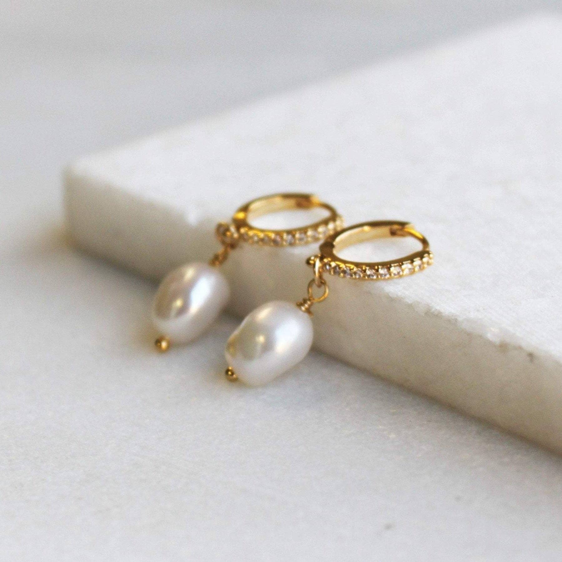 Isa Pearl & CZ Gold Hoops