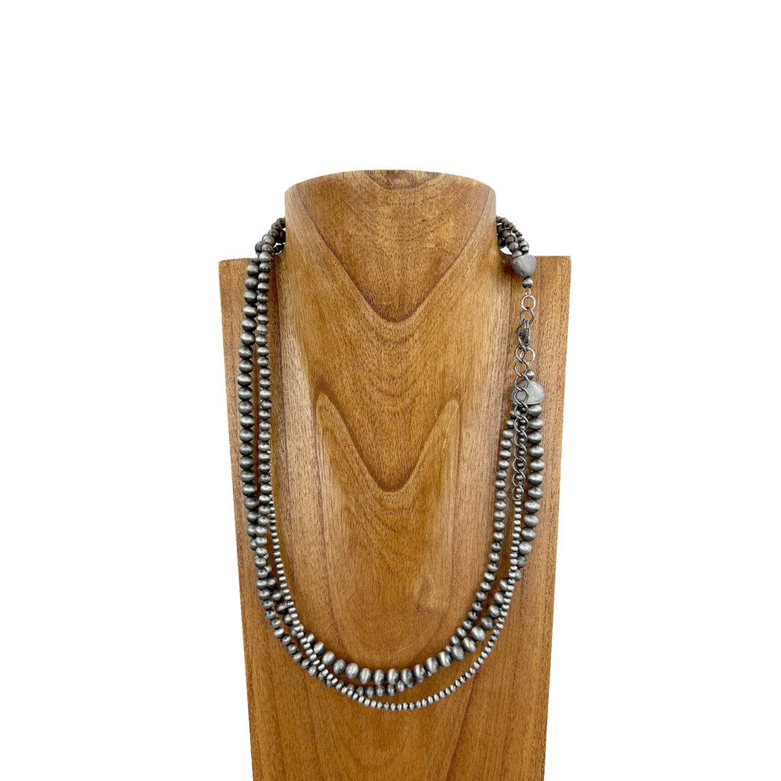 NKS230603-19    "24 Inches 3 layers silver Navajo pearl beads Necklace  Plus 4 inches extension"