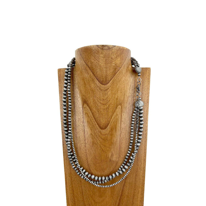NKS230603-19    "24 Inches 3 layers silver Navajo pearl beads Necklace  Plus 4 inches extension"