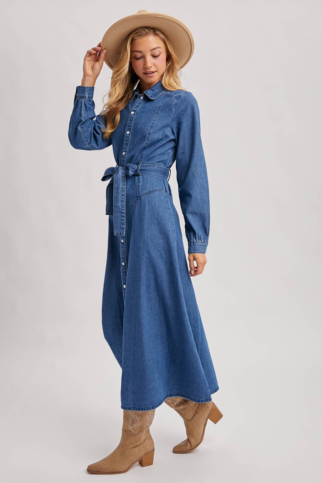 DENIM BUTTON DOWN MAXI DRESS