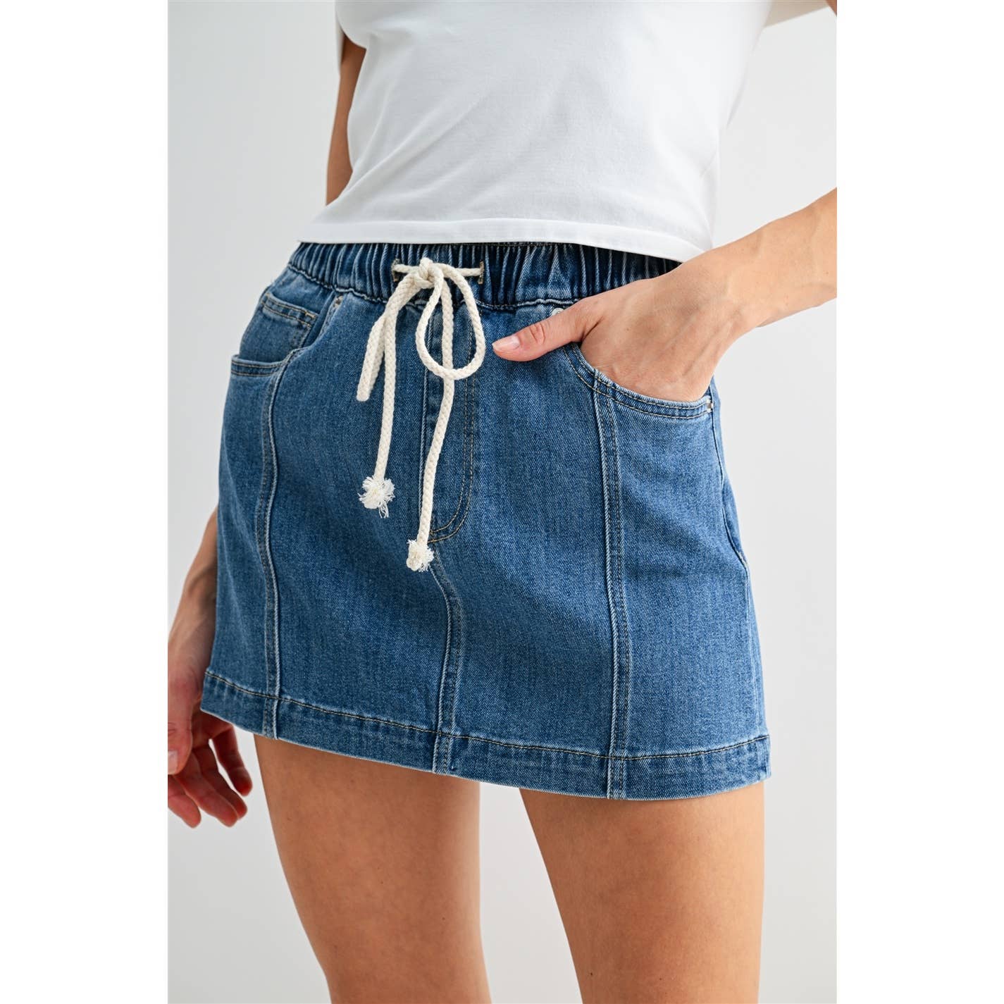 High-Rise Pull On Mini Skirt: Havelock Blue