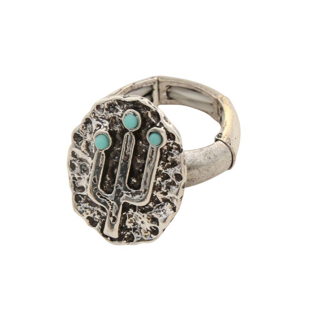 WESTERN STYLE CACTUS ROUND STRETCH RING, SR 0016: SBTQ