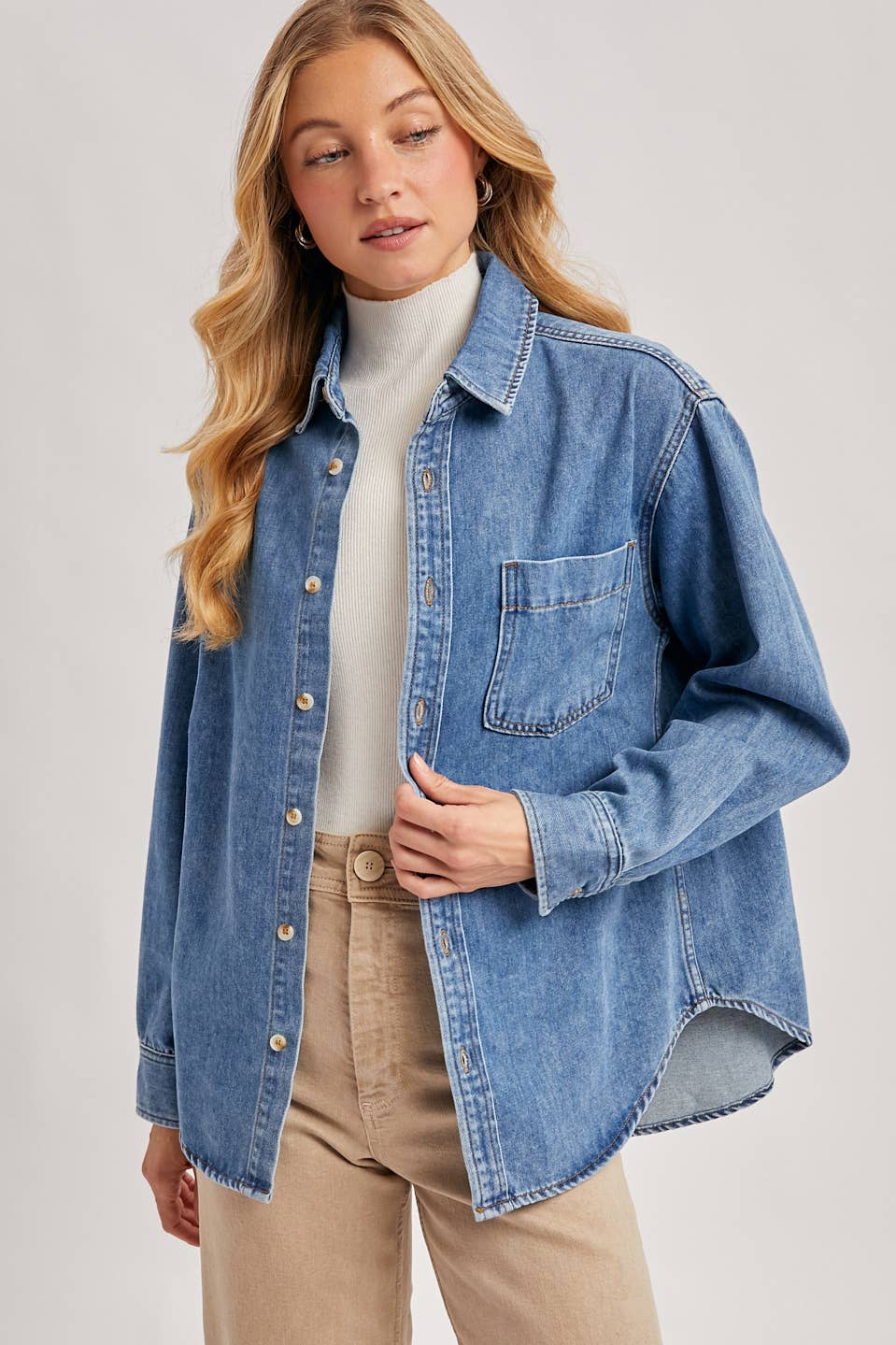 DENIM BUTTON DOWN SHIRTS: LT.WASH