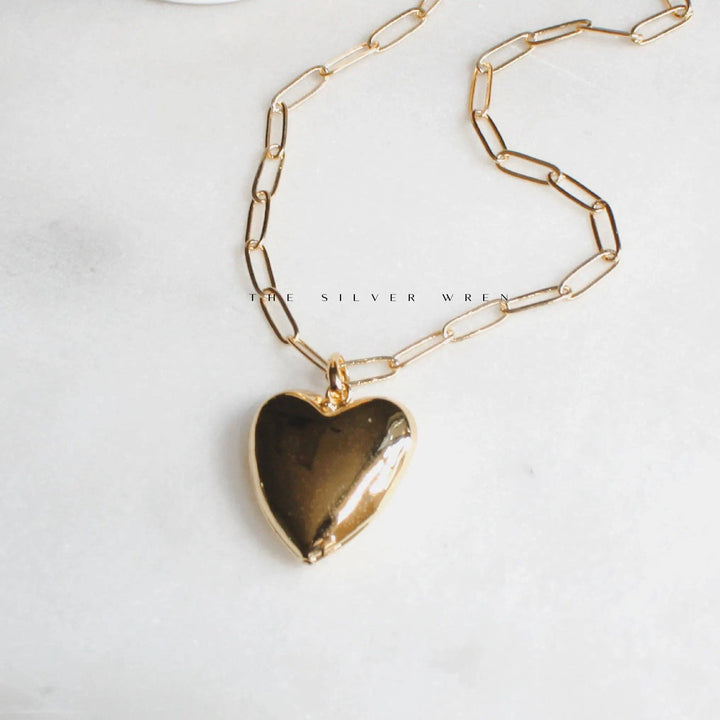 Large Puffy Heart Pendant Necklace 24 inch