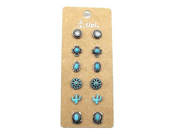 Western 6 Pair Dainty Post Earring Set