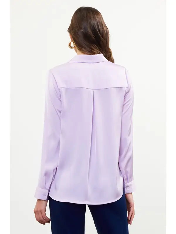 Satin Long Sleeve Blouse - Lilac