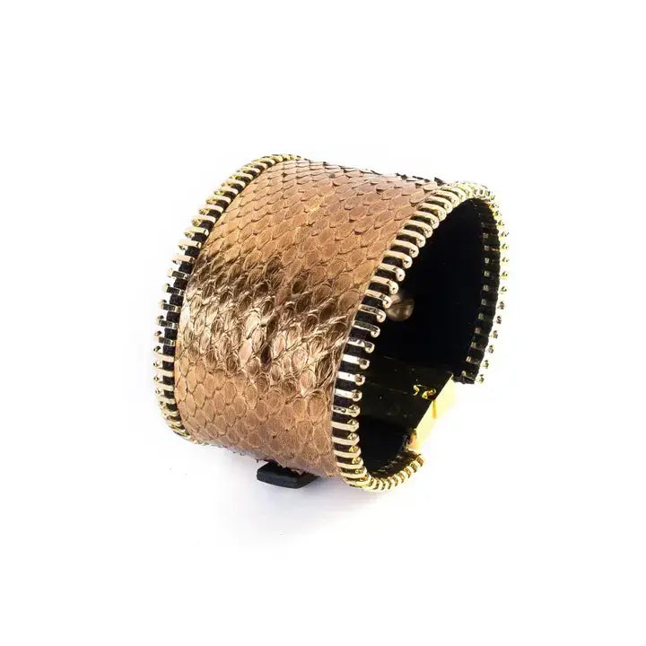 Golden Python Leather Cuff Handcrafted Luxury Women’s Cuff: S 18 cm