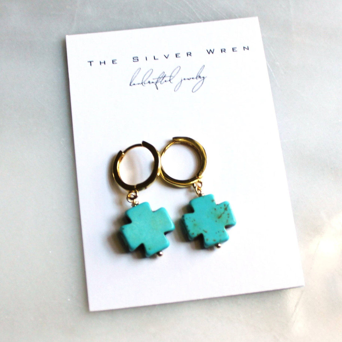 Turquoise Cross Huggie Hoop