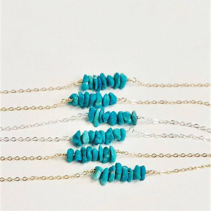 Natural Turquoise Beaded Bar Necklace: Gold / 15 inch