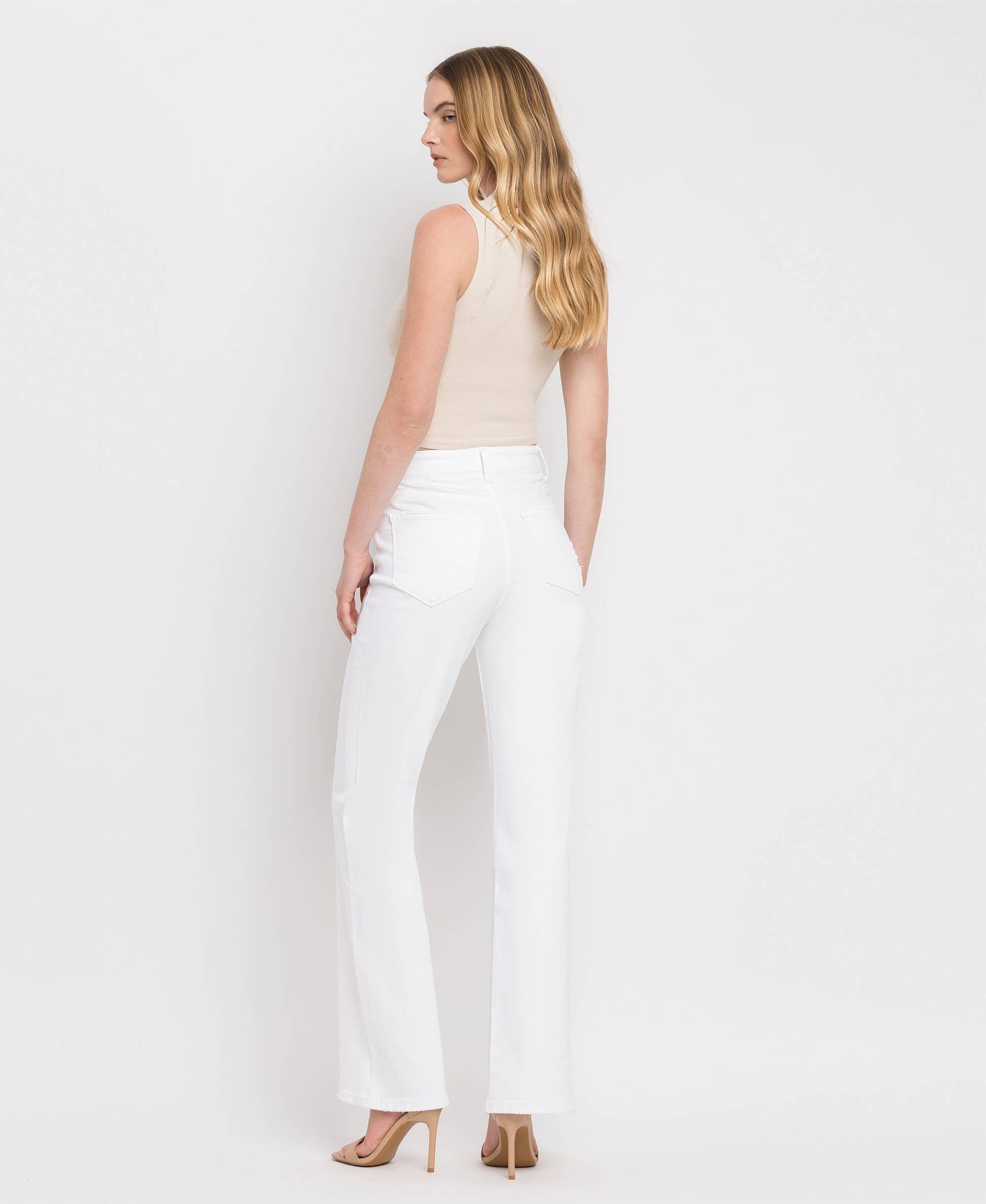 90's Vintage Super High Rise Flare Jeans: Optic White
