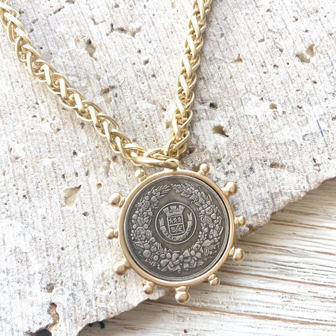 Gold Horse French Bee Coin Necklace