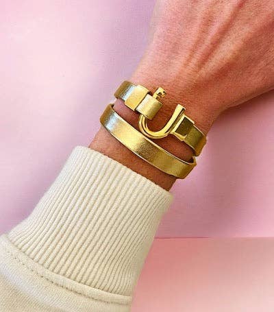 Horseshoe Metallic Leather Bracelet Wrap - 2 color choices: Champagne