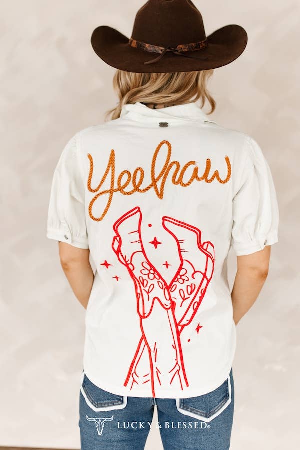 Lucky and Blessed Yee Haw Short Sleeve Snap