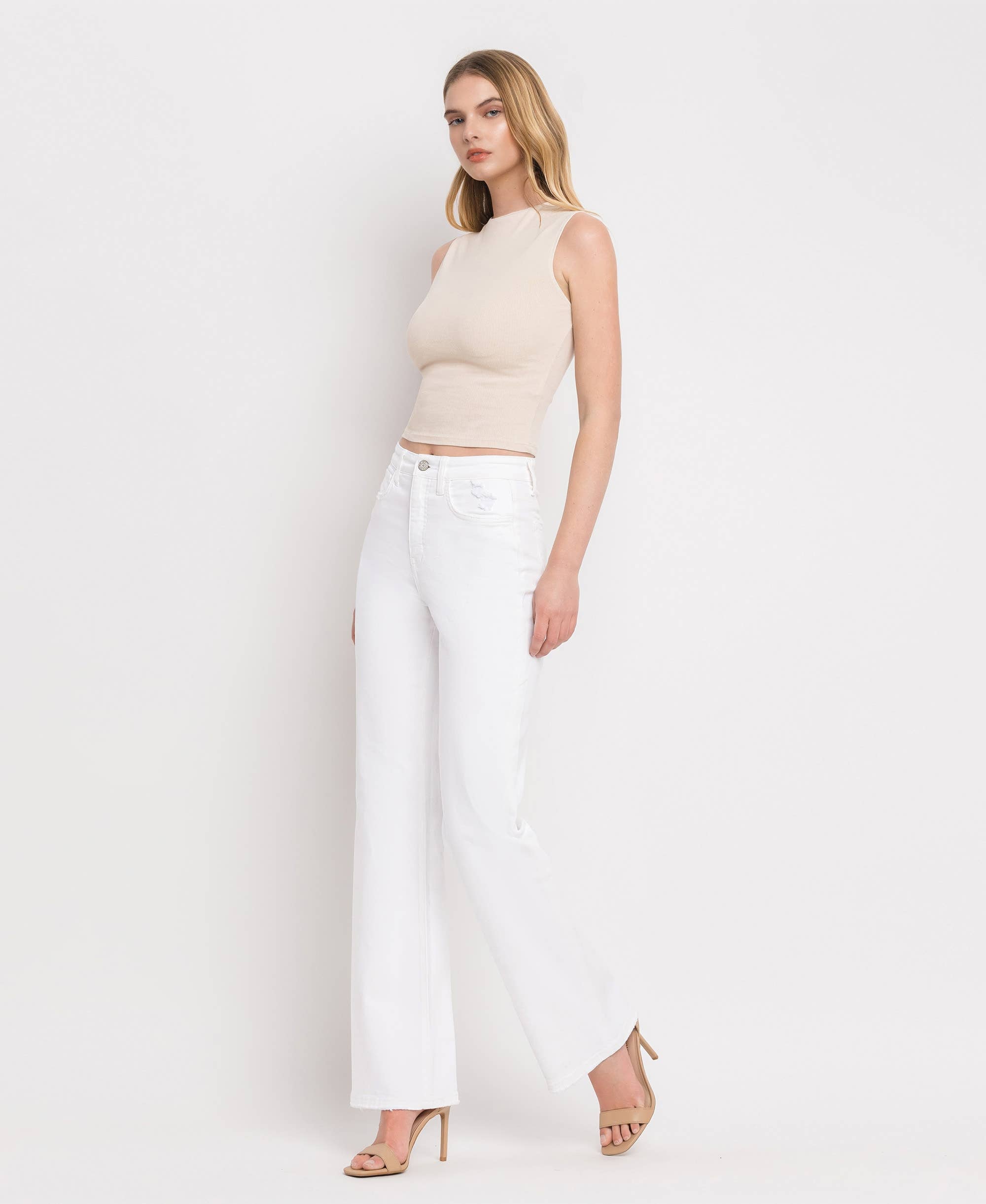 90's Vintage Super High Rise Flare Jeans: Optic White