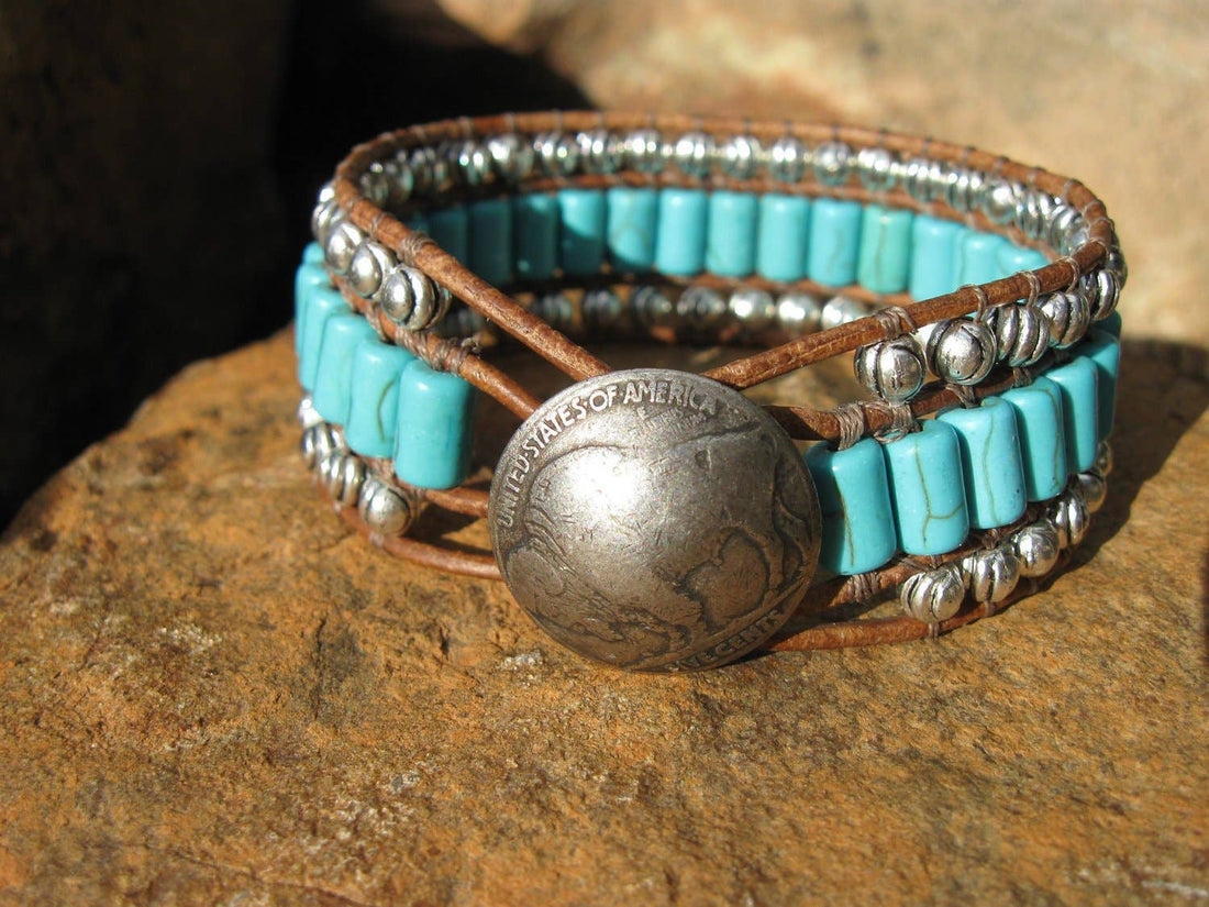 Turquoise And Leather Cuff Bracelet, Western Jewelry
