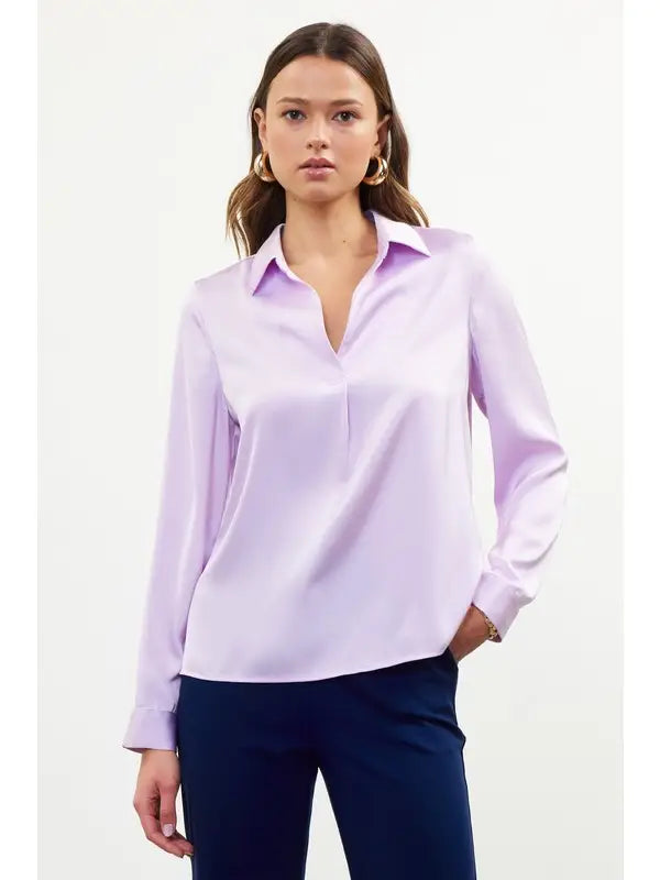 Satin Long Sleeve Blouse - Lilac