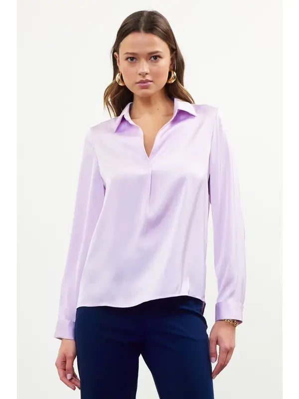 Satin Long Sleeve Blouse - Lilac