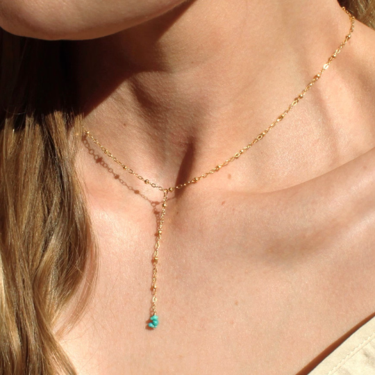 Della Turquoise Lariat Necklace: 16 inch