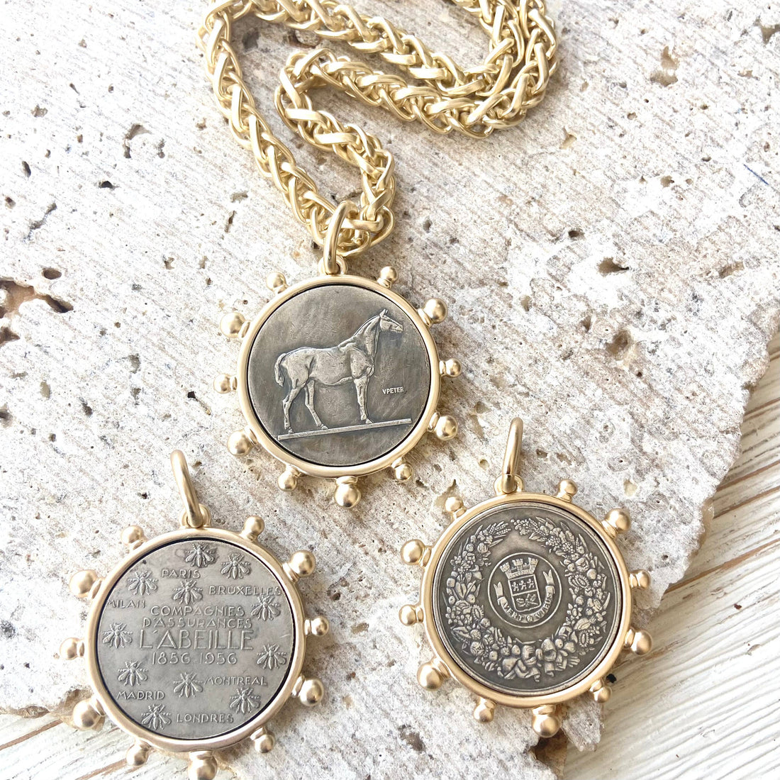 Gold Horse French Bee Coin Necklace