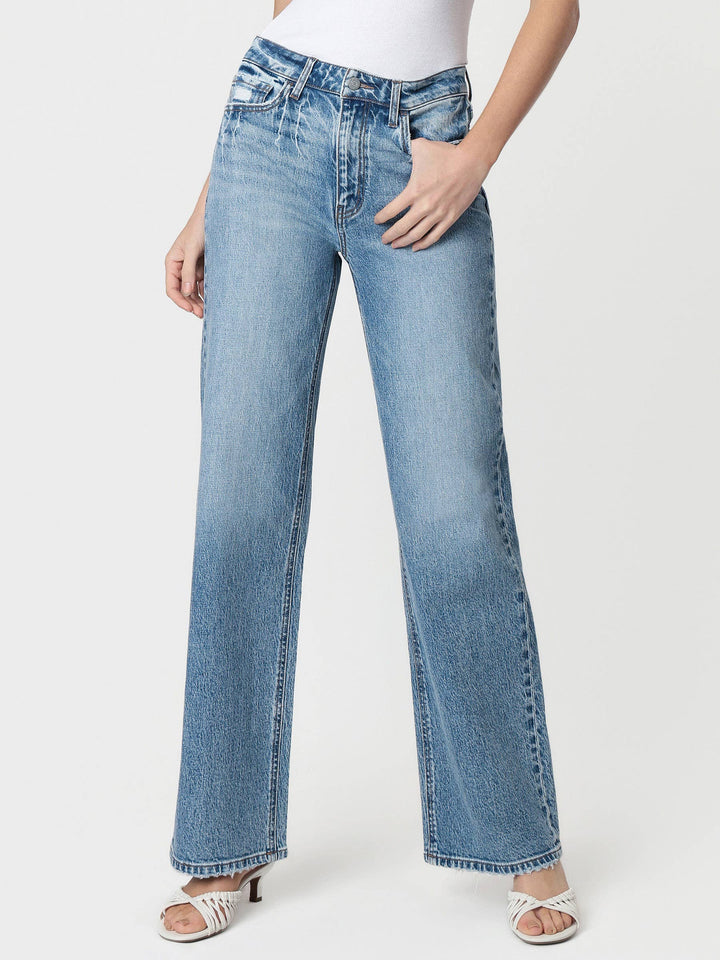 90'S Super High Rise Medium Wash Wide Jeans