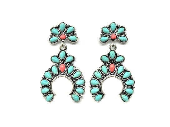 Western Squash Blossom Earrings: TURQUOISE