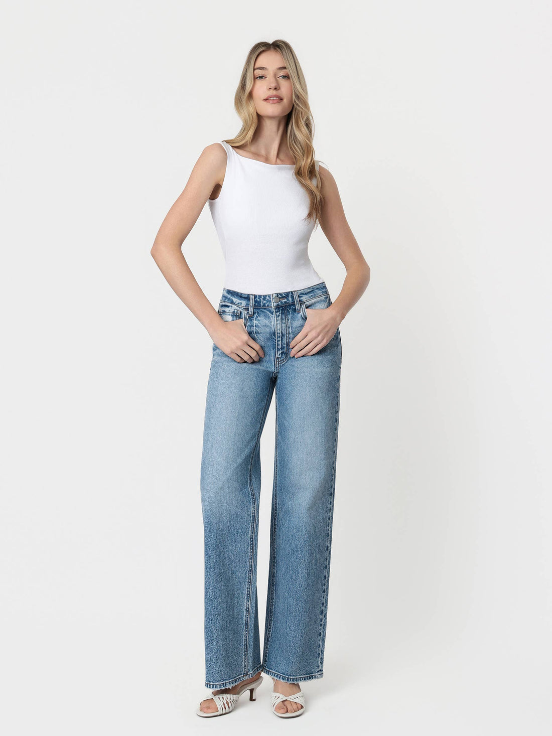 90'S Super High Rise Medium Wash Wide Jeans