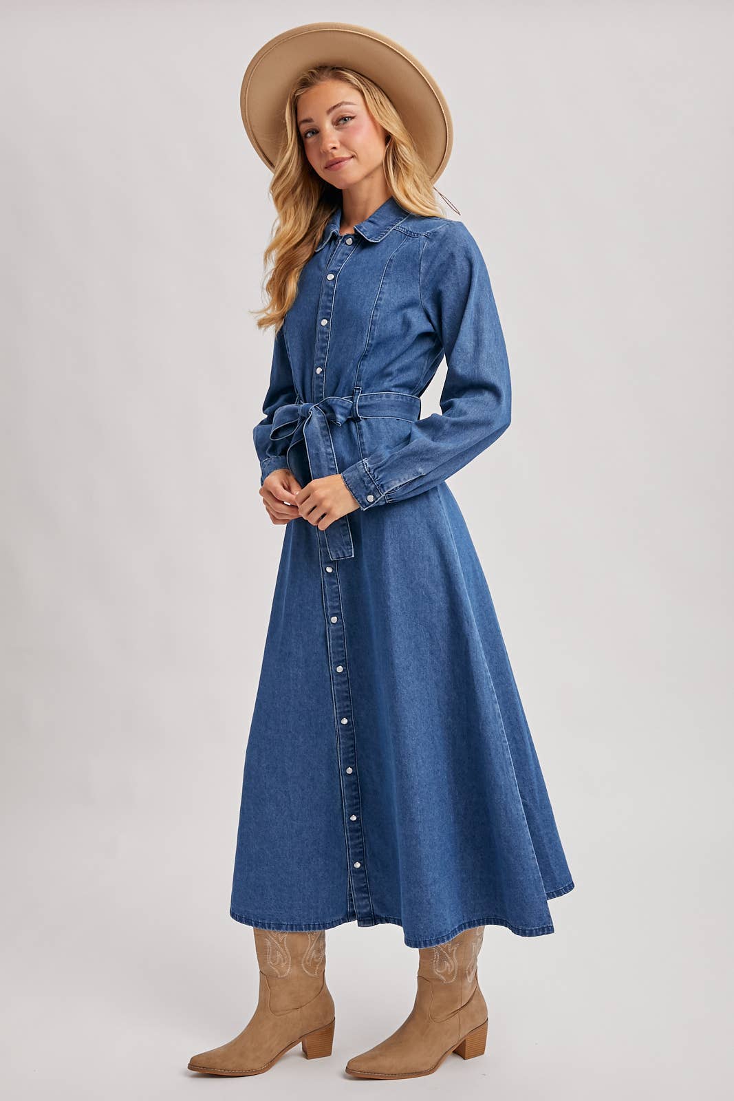 DENIM BUTTON DOWN MAXI DRESS