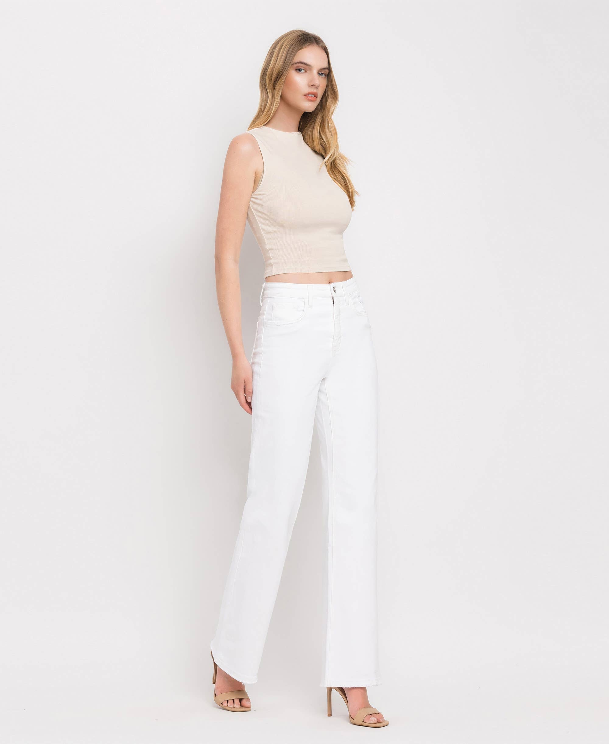 90's Vintage Super High Rise Flare Jeans: Optic White